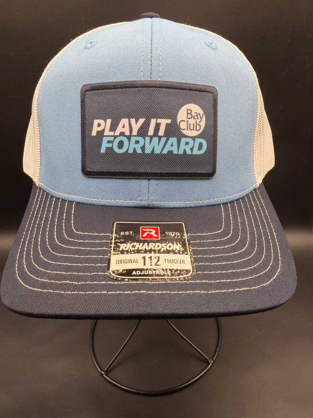 Richardson 112 Trucker Hat Bay Club Play It Forward Snapback Cap NWT Blue White